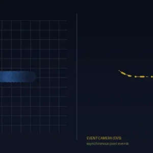 이벤트 카메라(DVS)와 프레임 카메라의 결함 검출 방식 비교 개념도, 이벤트 카메라 골드 이벤트 궤적 (자체 제작 개념도)