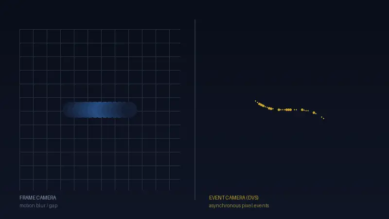 이벤트 카메라(DVS)와 프레임 카메라의 결함 검출 방식 비교 개념도, 이벤트 카메라 골드 이벤트 궤적 (자체 제작 개념도)